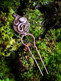 Filigree with Snake & Crystal Cluster Double Prong Hair Stick