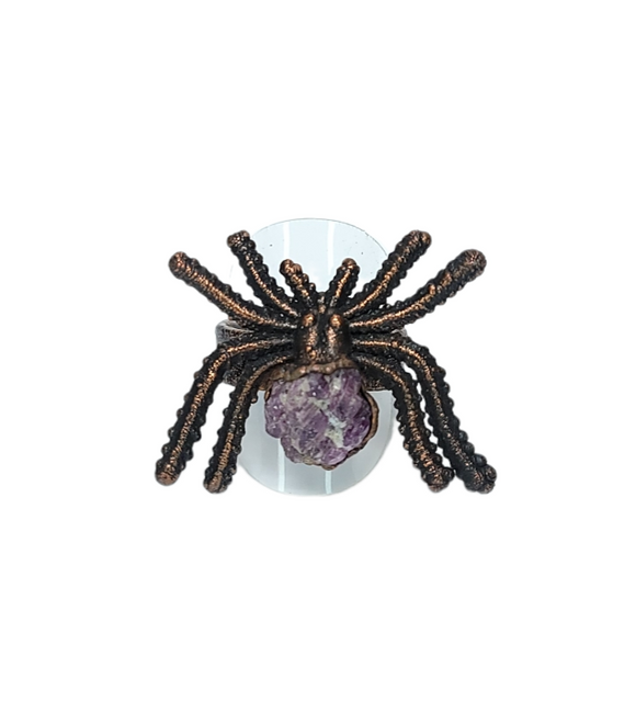 Raw Ruby Nugget Spider Copper Ring Size 11-1/2