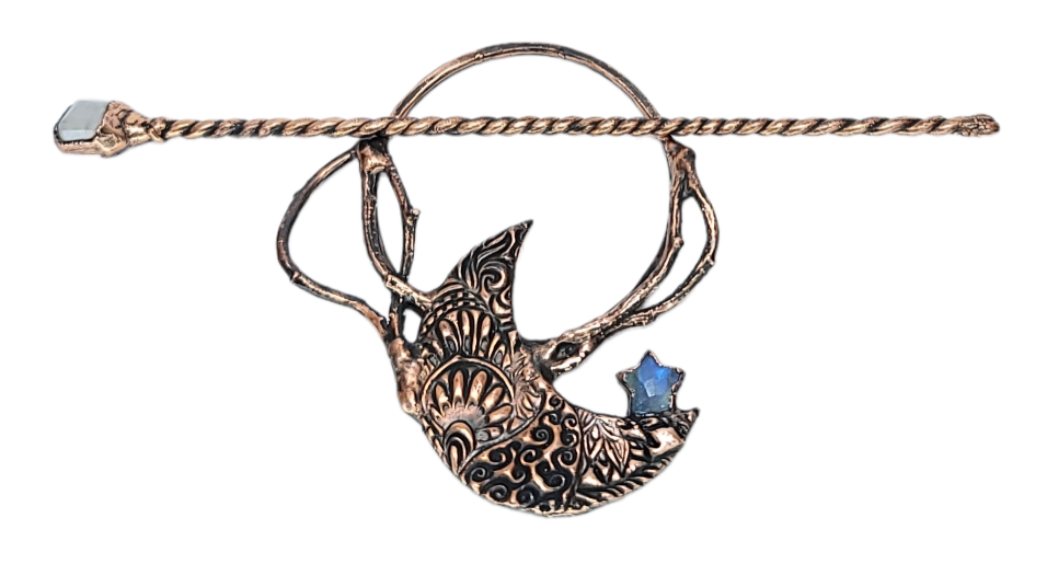 Copper Embossed Crescent Moon Hair Pin with Rainbow  display picture 1