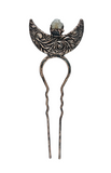 Crescent Moon Double Prong Hair Stick with Crystal Cluster & Black Tourmaline