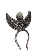 Crescent Moon Double Prong Hair Stick with Crystal Cluster & Black Tourmaline