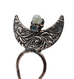 Crescent Moon Double Prong Hair Stick with Crystal Cluster & Black Tourmaline