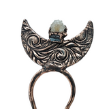 Crescent Moon Double Prong Hair Stick with Crystal Cluster & Black Tourmaline