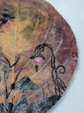 Witch's Flight Over Mushroom Hollow Painting on Pressed Leaf