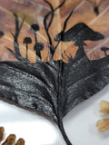 Witch's Flight Over Mushroom Hollow Painting on Pressed Leaf