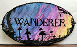 Wanderer Watercolor Painting Wall Pendant with Hand-Sculpted Mushrooms