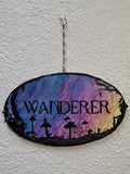 Wanderer Watercolor Painting Wall Pendant with Hand-Sculpted Mushrooms