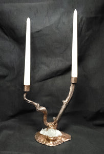 Driftwood Copper Candle Stick with Crystal Cluster