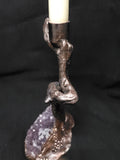 Driftwood Copper Candle Holder with Amethyst Cluster