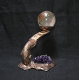 Copper Driftwood Sphere Holder with Amethyst Cluster