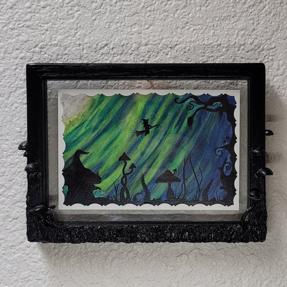 Emerald Cast – A Watercolor Nightscape Framed in Hand-Sculpted Magic