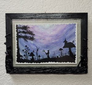 Gifts from the Moon – A Watercolor Painting in Frame with Sculpted Mushrooms