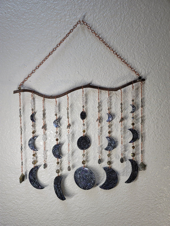 Moon Goddess Cascade Copper & Crystal Phases Suncatcher Wall Hanging