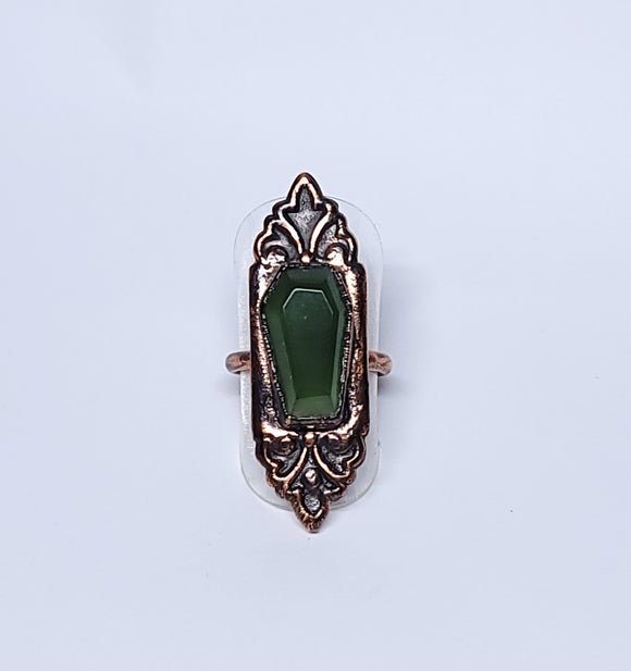 Serpentine Coffin Art Deco Ring Size 6