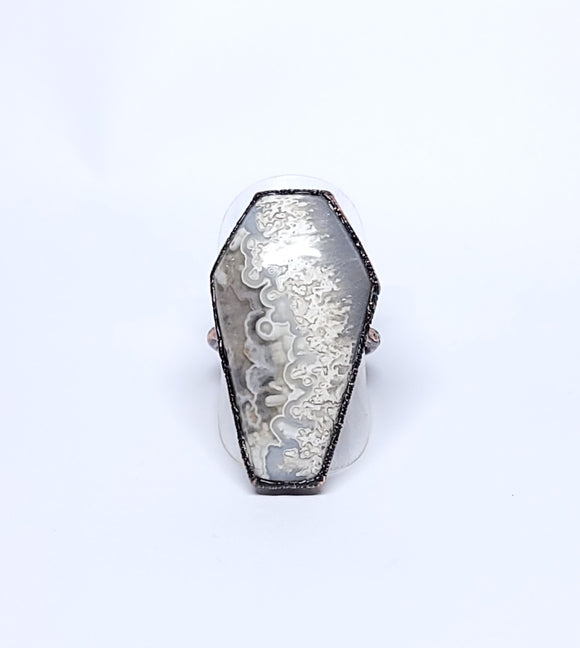 Crazy Lace Agate Coffin Ring Size 8