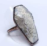 Crazy Lace Agate Coffin Ring Size 8