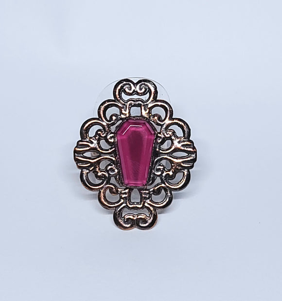 Ruby Coffin Filigree Ring Size 9