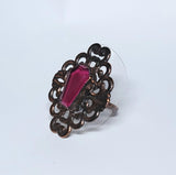 Ruby Coffin Filigree Ring Size 9