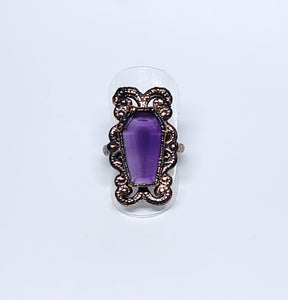 Amethyst Coffin Filigree Ring Size 7
