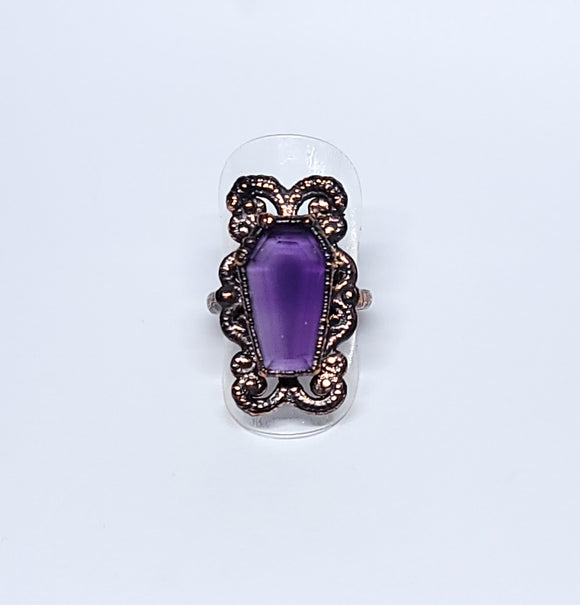 Amethyst Coffin Filigree Ring Size 7