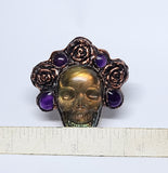 Labradorite Skull Ring with Amethyst and Flowers Crown Size 8