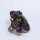 Labradorite Skull Ring with Amethyst and Flowers Crown Size 8