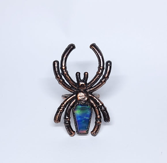 Spider Ring with Aurora Opal Doublet Size 8