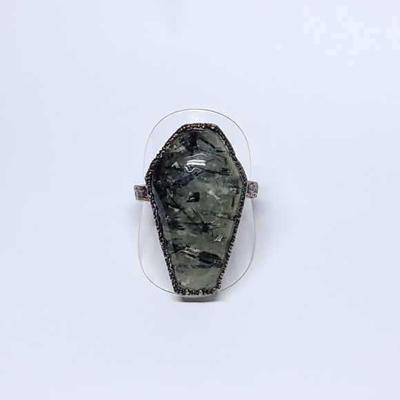Prehnite with Epidote Coffin Ring Size 12 1/2