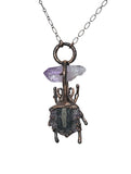 Copper Beetle with Amethyst Point and Amethyst Slice Pendant