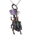 Copper Beetle with Amethyst Point and Amethyst Slice Pendant