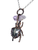 Copper Beetle with Amethyst Point and Amethyst Slice Pendant