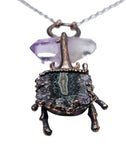 Copper Beetle with Amethyst Point and Amethyst Slice Pendant