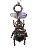Copper Beetle with Amethyst Point and Amethyst Slice Pendant