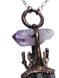 Copper Beetle with Amethyst Point and Amethyst Slice Pendant