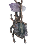 Copper Beetle with Amethyst Point and Amethyst Slice Pendant