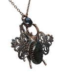 Ornate Copper Beetle with Labradorite Pendant