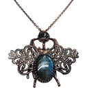 Ornate Copper Beetle with Labradorite Pendant