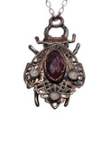 Copper Beetle Pendant with Raspberry Adventurine and Rose Quartz