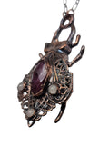 Copper Beetle Pendant with Raspberry Adventurine and Rose Quartz