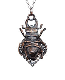 Copper Beetle Pendant with Raspberry Adventurine and Rose Quartz