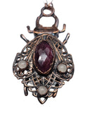 Copper Beetle Pendant with Raspberry Adventurine and Rose Quartz