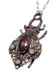 Copper Beetle Pendant with Raspberry Adventurine and Rose Quartz