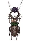 Large Copper Beetle Pendant with Amethyst Cluster and Diopside Chip Inlay