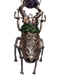 Large Copper Beetle Pendant with Amethyst Cluster and Diopside Chip Inlay
