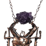 Large Copper Beetle Pendant with Amethyst Cluster and Diopside Chip Inlay