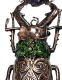 Large Copper Beetle Pendant with Amethyst Cluster and Diopside Chip Inlay