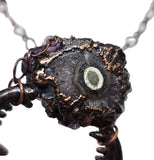 Large Copper Beetle Pendant with Amethyst Cluster and Diopside Chip Inlay