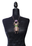 Large Copper Beetle Pendant with Amethyst Cluster and Diopside Chip Inlay