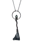 Copper Tree Limb Broom Pendant with Kyanite and Vintage Green Glass