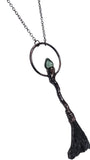 Copper Tree Limb Broom Pendant with Kyanite and Vintage Green Glass